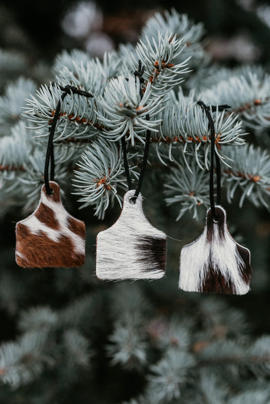 Cowhide Cow Tag Xmas Ornament