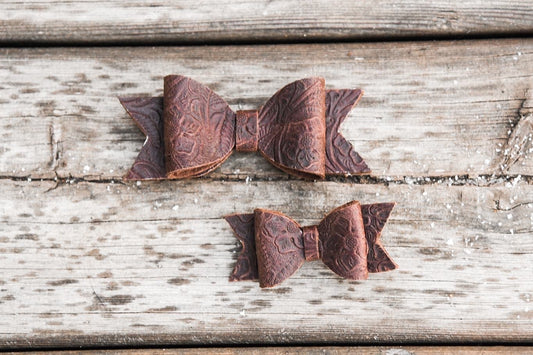 Floral Embossed Leather Hairbow