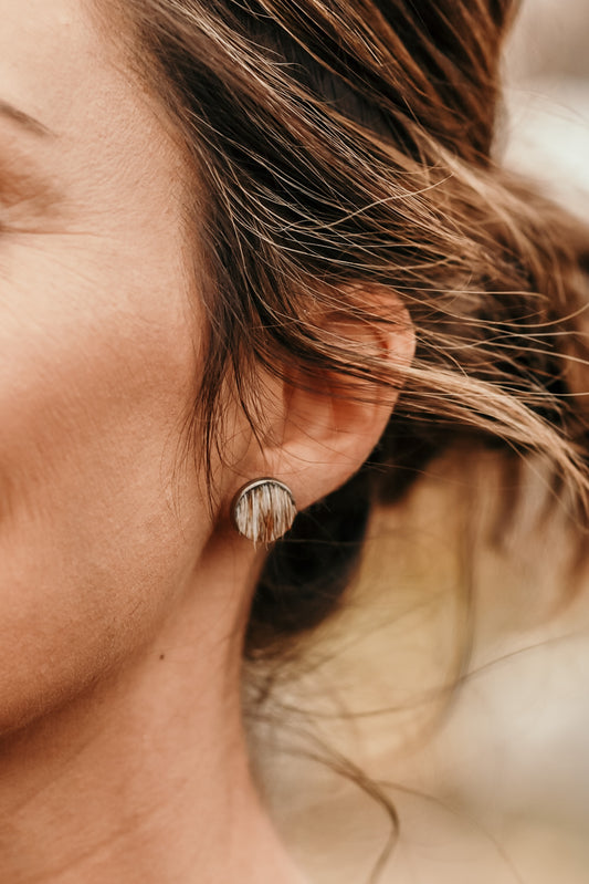 Speckled Cowhide Button Stud Earrings